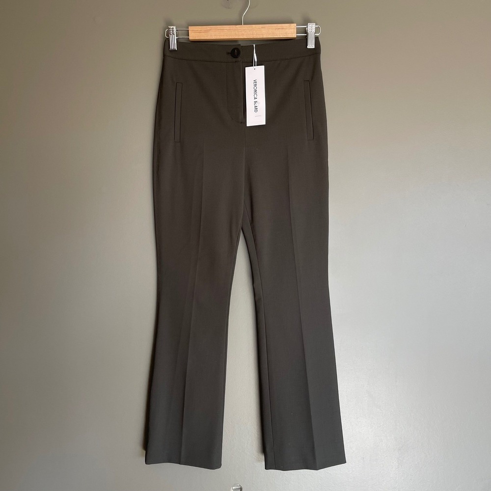NWT Veronica Beard Arte Pant Loden Green Wool Blend Slim Flare Trousers Size 0 - Picture 2 of 12